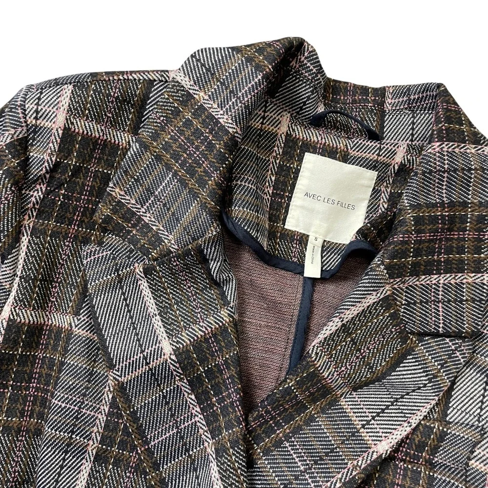 Avec Les Fillies Small Plaid 2 Button Jacket Polyester Blend‎